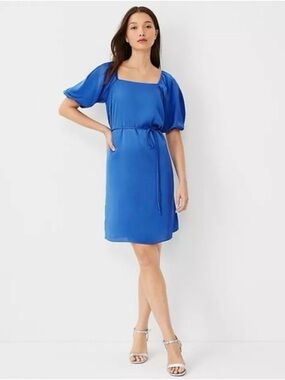 Ann Taylor Royal Blue Puff Sleeve Mini Dress
